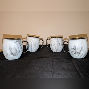 OGGI Moscow Mule Stainless Steel White Marble Mugs 20 Oz Set Of Four